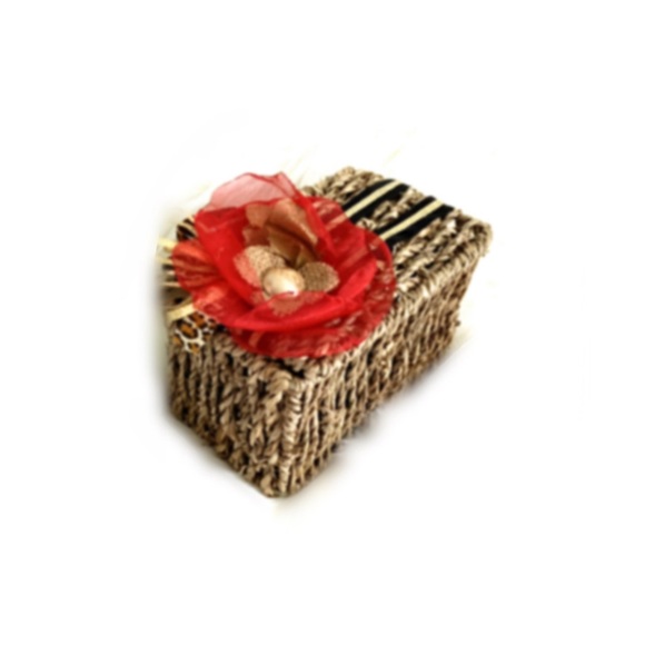 New Wicker Storage Box OOAK Handmade Red Flower - Picture 4 of 7